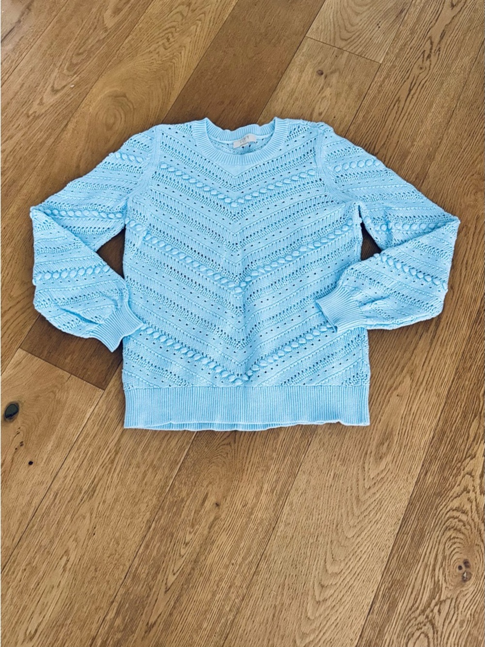 Loft Soft Girl Cottagecore Blue Knit Sweater - 100% Cotton, PM